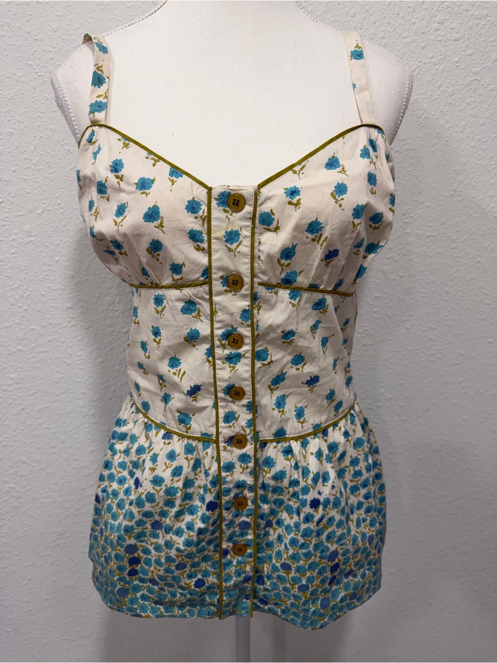 VIOLA By Anthropologie Blue Floral Corset Peplum Tank Top EUC
